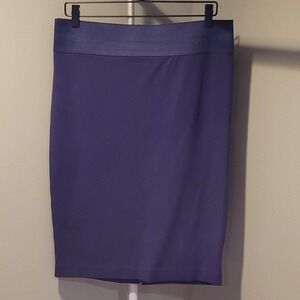 INC Knit Knee Length Pencil Skirt Elastic Waistband, Women's Size L, Navy Blue